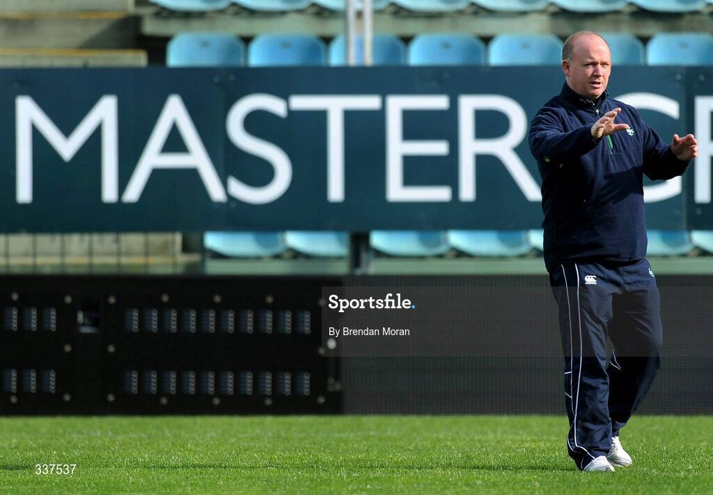 14 February 2009; Head coach Declan Kidney gives his players direction during the Ireland Rugby Captain's Run ahead of their RBS Six Nations Championship game against Italy on Sunday. Stadio Flaminio, Rome, Italy. Picture credit: Brendan Moran / SPORTSFILE