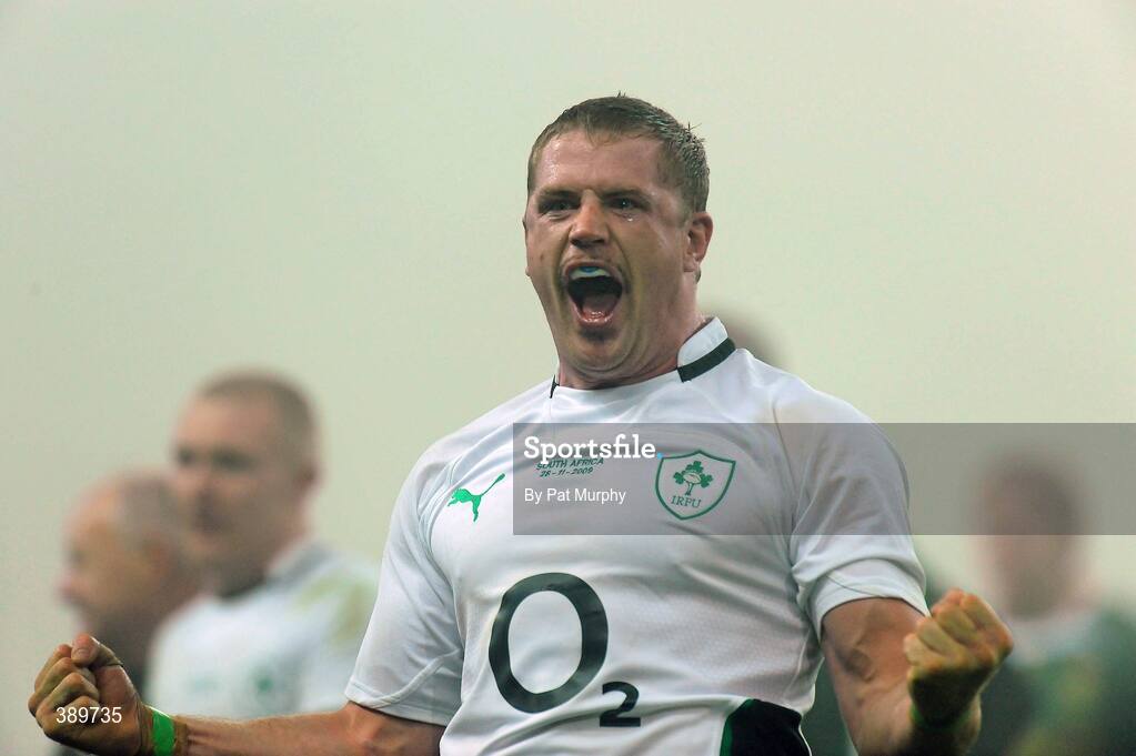 28 November 2009; Jamie Heaslip, Ireland, celebrates after the game. Autumn International Guinness Series 2009, Ireland v South Africa, Croke Park, Dublin. Picture credit: Pat Murphy / SPORTSFILE