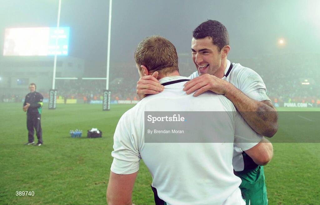 28 November 2009; Ireland's Rob Kearney and Jamie Heaslip celebrate at the final whistle. Autumn International Guinness Series 2009, Ireland v South Africa, Croke Park, Dublin. Picture credit: Brendan Moran / SPORTSFILE