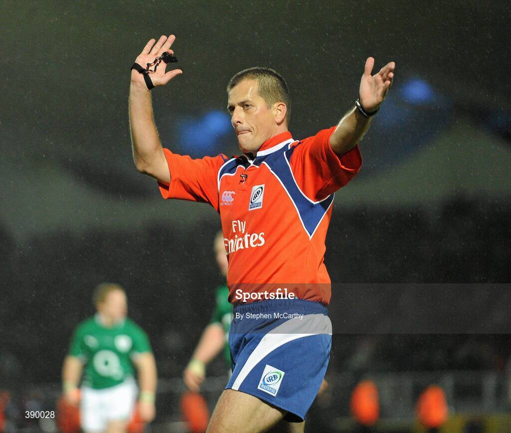 21 November 2009; Referee Marius Jonker. Autumn International Guinness Series 2009, Ireland v Fiji, Royal Dublin Society, Ballsbridge, Dublin. Picture credit: Stephen McCarthy / SPORTSFILE