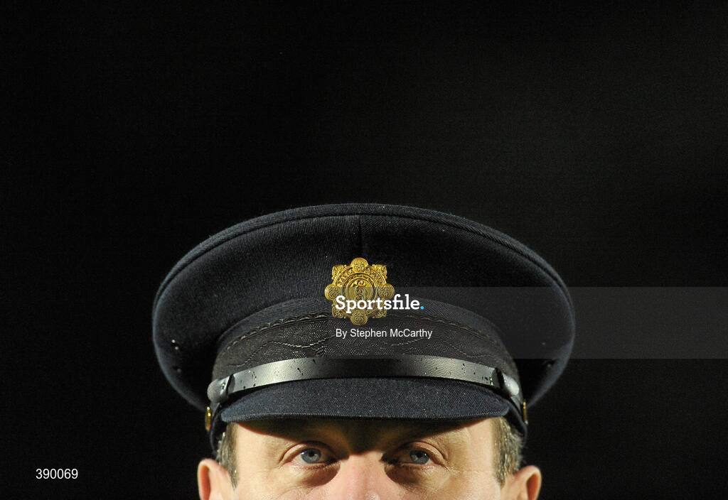 21 November 2009; A member of An Garda Síochana conducts the band ahead of the game. Autumn International Guinness Series 2009, Ireland v Fiji, Royal Dublin Society, Ballsbridge, Dublin. Picture credit: Stephen McCarthy / SPORTSFILE