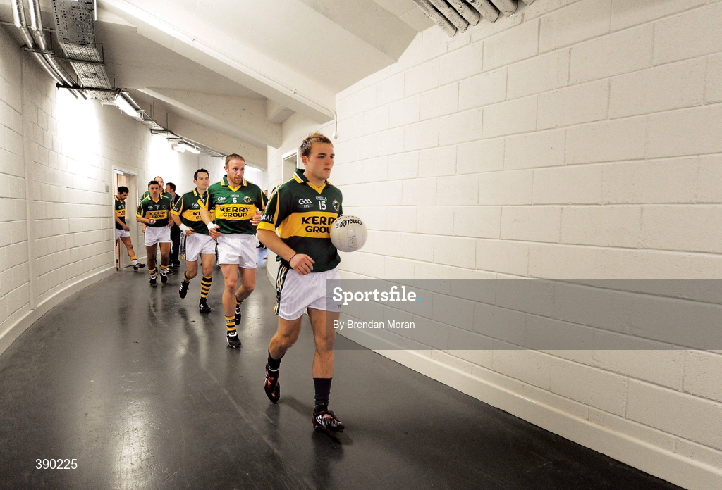 7 June 2009; Darran O’Sullivan leads his Kerry team out through the pristine new dressing room complex in Fitzgerald Stadium, Killarney. Picture credit: Brendan Moran / SPORTSFILE      This image may be reproduced free of charge when used in conjunction with a review of the book "A Season of Sundays 2009". All other usage © SPORTSFILE