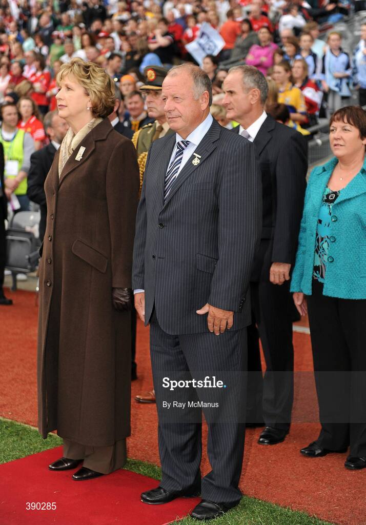 27 September 2009; President Mary McAleese arrives accompanied by Pat Quill, President, Cumann Peil Gael na mBan. TG4 All-Ireland Ladies Football Senior Championship Final, Cork v Dublin, Croke Park, Dublin. Picture credit: Ray McManus / SPORTSFILE