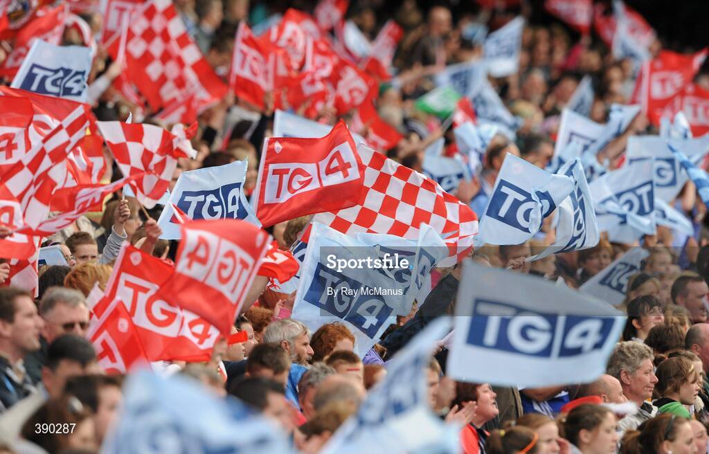 27 September 2009; A general view of supporters waving their flags. TG4 All-Ireland Ladies Football Senior Championship Final, Cork v Dublin, Croke Park, Dublin. Picture credit: Ray McManus / SPORTSFILE