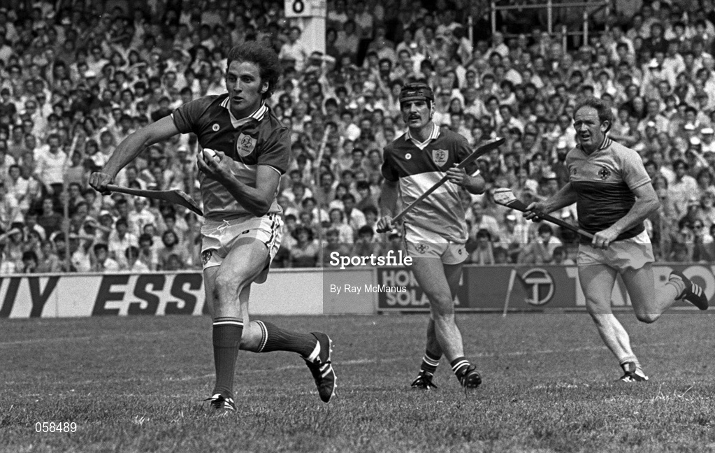 27 August 1985; Eugene Coughlan, Offaly, in action against Tony Doran, Wexford, with teammate Aidan Fogerty supporting, Hurling. Picture credit; Ray McManus/SPORTSFILE