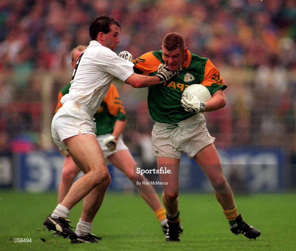 3 August 1997; Tommy Dowd of Meath in action against Glenn Ryan of Kildare during the Leinster GAA Senior Football Championship Semi-Final Second Replay match between Meath and Kildare at Croke Park in Dublin. Photo by Ray McManus/Sportsfile