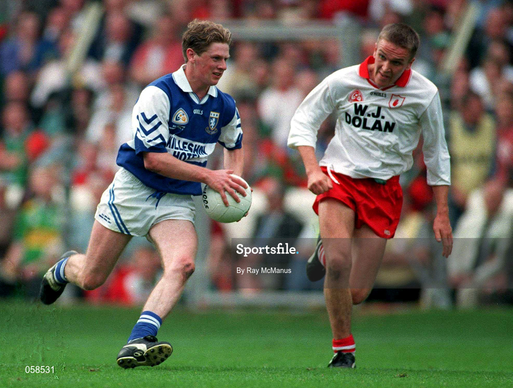 28 September 1997; Brian McDonald of Laois in action against Kevin O'Brien of Tyrone during the All-Ireland Minor Football Championship Final match between Laois and Tyrone at Croke Park in Dublin. Photo by Ray McManus/Sportsfile