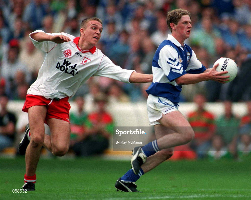28 September 1997; Brian McDonald of Laois in action against Kevin O'Brien of Tyrone during the All-Ireland Minor Football Championship Final match between Laois and Tyrone at Croke Park in Dublin. Photo by Ray McManus/Sportsfile