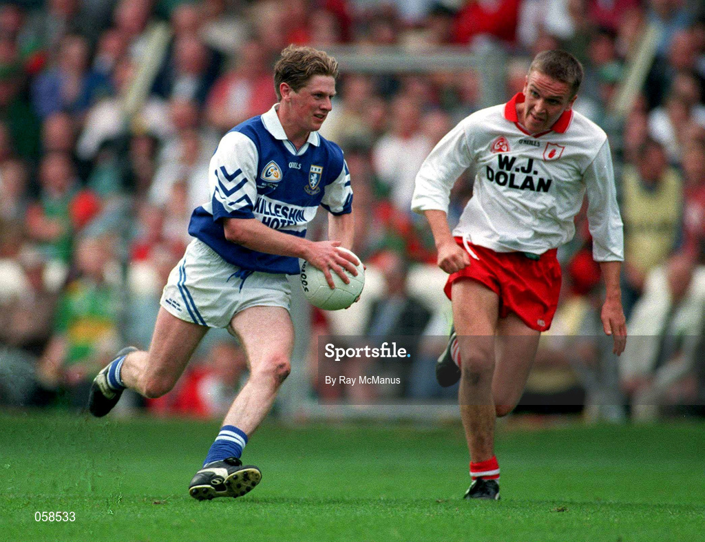 28 September 1997; Brian McDonald of Laois in action against Kevin O'Brien of Tyrone during the All-Ireland Minor Football Championship Final match between Laois and Tyrone at Croke Park in Dublin. Photo by Ray McManus/Sportsfile