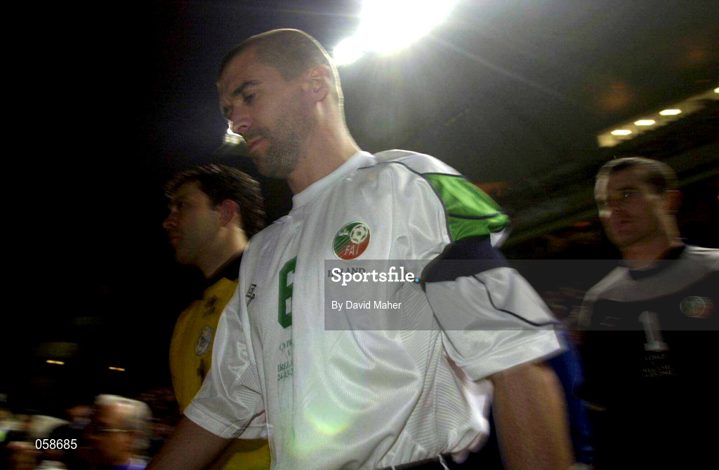 24 March 2001; Roy Keane of Republic of Ireland captain Roy Keane makes his way onto the pitch before his 50th senior appearance at the 2002 FIFA World Cup Qualification Group 2 match between Cyprus and Republic of Ireland at GSP Stadium in Nicosia, Cyprus. Photo by David Maher/Sportsfile