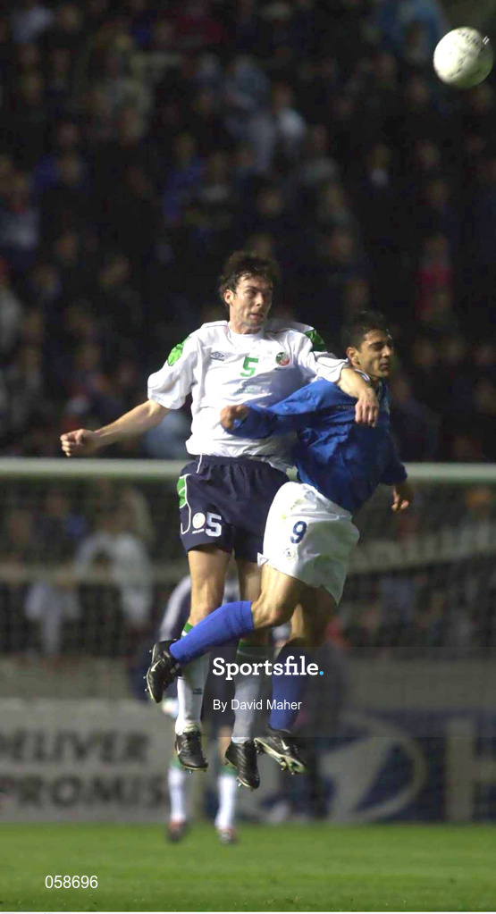 24 March 2001; Gary Breen of Republic of Ireland in action against Ioannis Okkas of Cyprus the 2002 FIFA World Cup Qualification Group 2 match between Cyprus and Republic of Ireland at GSP Stadium in Nicosia, Cyprus. Photo by David Maher/Sportsfile
