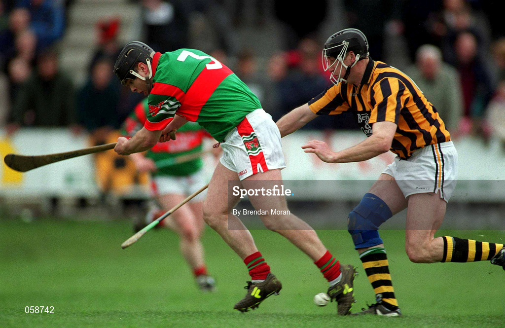25 March 2001; Joe Errity of Birr in action against with Eugene Coughlan of Seir Kieran during the Offaly County Senior Hurling Championship Final match between Birr and Seir Kieran at St Brendan's Park in Birr, Offaly. Photo by Brendan Moran/Sportsfile