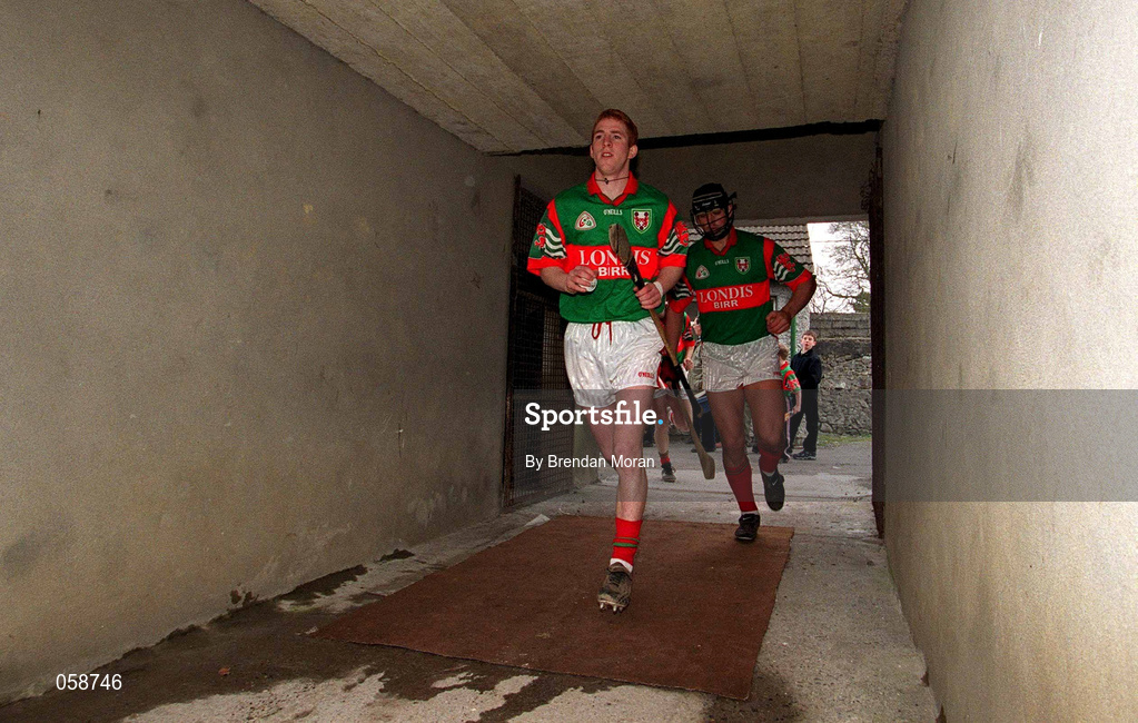 25 March 2001; Barry Whelahan of Birr walks on a disinfectent matt while making his way to the pitch before the Offaly County Senior Hurling Championship Final match between Birr and Seir Kieran at St Brendan's Park in Birr, Offaly. Photo by Brendan Moran/Sportsfile