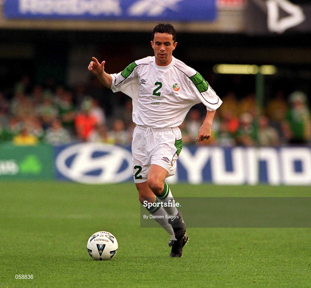 28 March 2001; Gary Kelly of Republic of Ireland during the 2002 FIFA World Cup Qualifier match between Andorra and Republic of Ireland at the Mini Estadi in Barcelona, Spain. Photo by Damien Eagers/Sportsfile