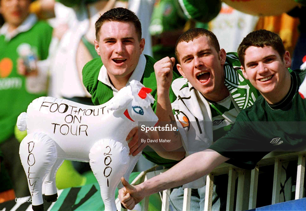 28 March 2001;  Republic of Ireland fans during the 2002 FIFA World Cup Qualifier match between Andorra and Republic of Ireland at the Mini Estadi in Barcelona, Spain. Photo by David Maher/Sportsfile