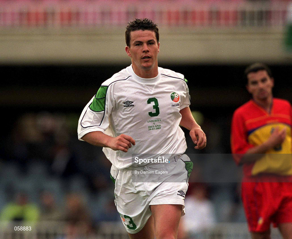 28 March 2001; Ian Harte of Republic of Ireland after scoring his side's first goal, from a penalty, during the 2002 FIFA World Cup Qualifier match between Andorra and Republic of Ireland at the Mini Estadi in Barcelona, Spain. Photo by Damien Eagers/Sportsfile