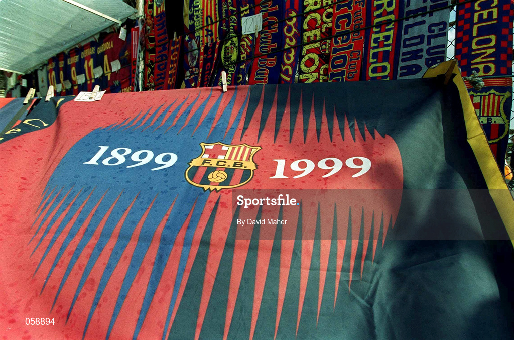 28 March 2001; Barcelona merchandise on sale outside the  Nou Camp before the 2002 FIFA World Cup Qualifier match between Andorra and Republic of Ireland at the Mini Estadi in Barcelona, Spain. Photo by Damien Eagers/Sportsfile