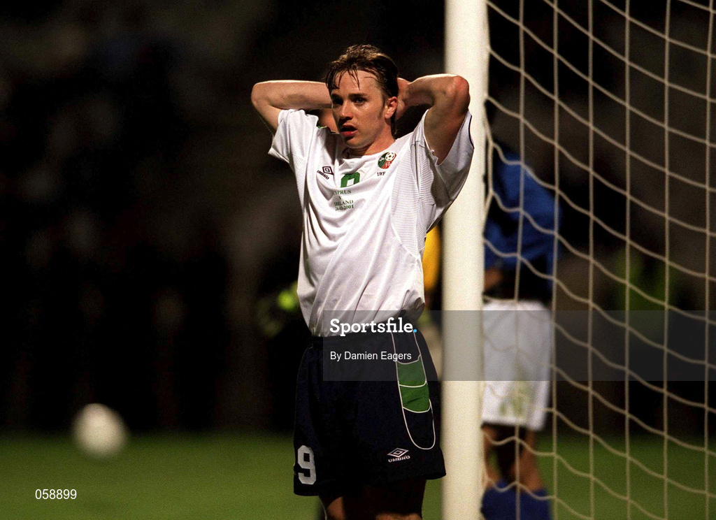24 March 2001; David Connolly of Republic of Ireland during the 2002 FIFA World Cup Qualification Group 2 match between Cyprus and Republic of Ireland at GSP Stadium in Nicosia, Cyprus. Photo by Damien Eagers/Sportsfile