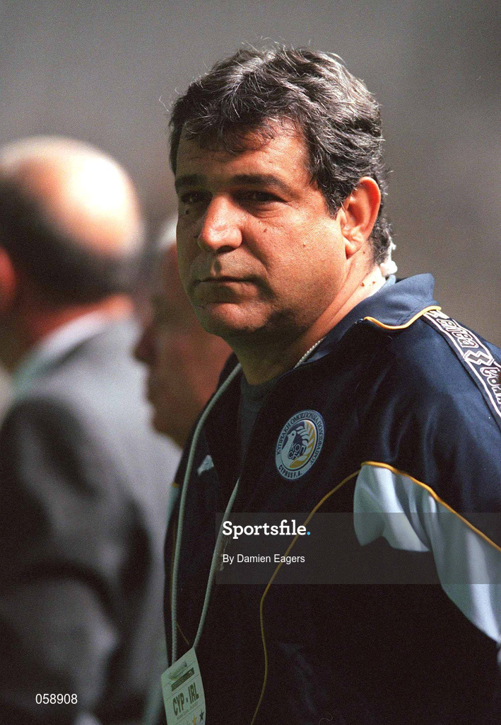 24 March 2001; Cyprus manager Stavros Papadopoulos during the 2002 FIFA World Cup Qualification Group 2 match between Cyprus and Republic of Ireland at GSP Stadium in Nicosia, Cyprus. Photo by Damien Eagers/Sportsfile