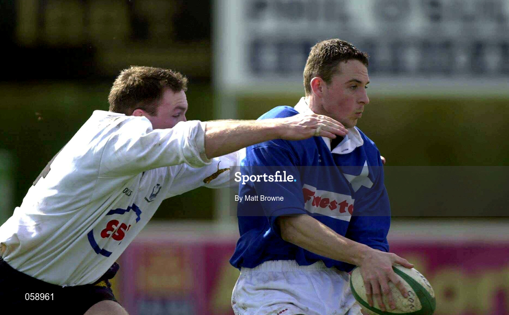 31 March 2001; Alan Conboy of St Mary's is tackled by John Kelly of Cork Constitution during the AIB All-Ireland League Division 1 match between Cork Constitution RFC and St Mary's RFC at Temple Hill in Cork. Photo by Matt Browne/Sportsfile