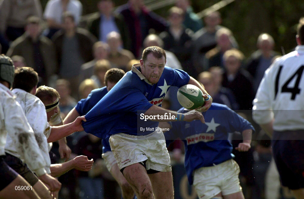 31 March 2001; Trevor Brennan of St Mary's is tackled by Mick O'Driscoll of Cork Constitution during the AIB All-Ireland League Division 1 match between Cork Constitution RFC and St Mary's RFC at Temple Hill in Cork. Photo by Matt Browne/Sportsfile