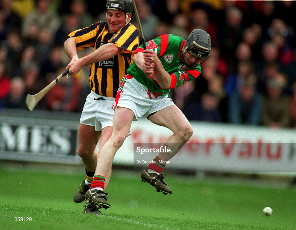 25 March 2001; Ger Connors of Seir Kieran in action against Gary Cahill of Birr during the Offaly County Senior Hurling Championship Final match between Birr and Seir Kieran at St Brendan's Park in Birr, Offaly. Photo by Brendan Moran/Sportsfile