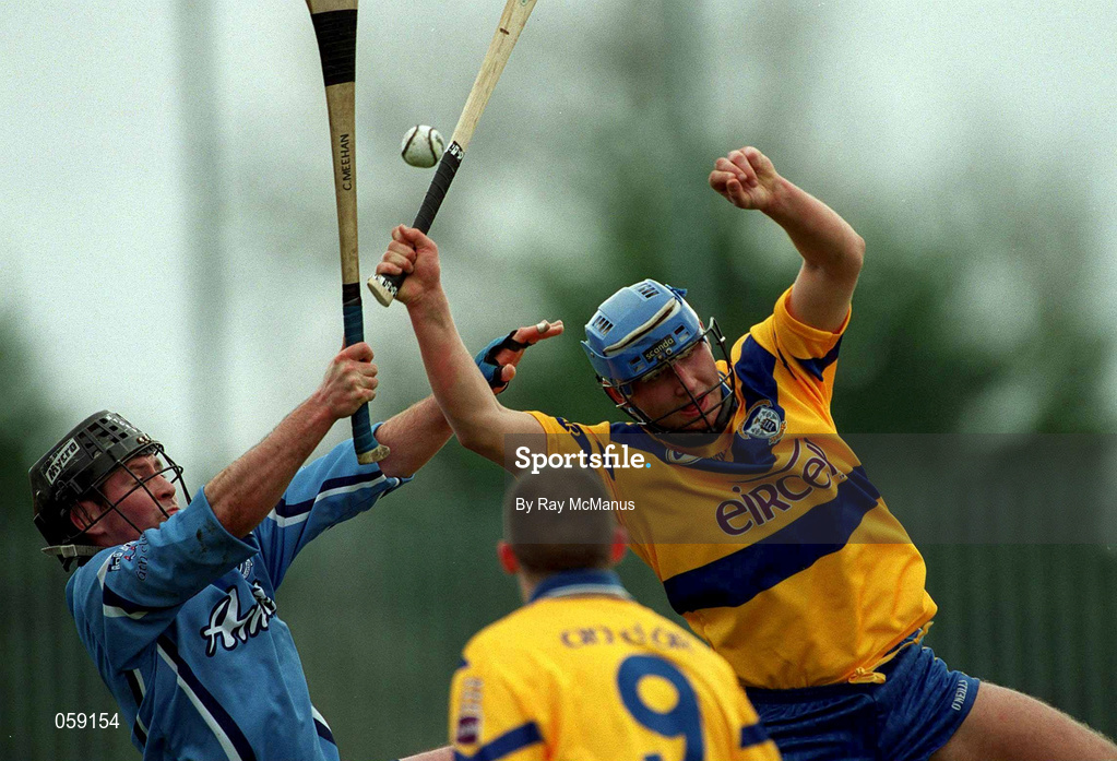 1 April 2001; Tony Carmody of Clare in action against Carl Meehan of Dublin during the Allianz National Hurling League Division 1A match between Dublin and Clare at Parnell Park in Dublin. Photo by Ray McManus/Sportsfile