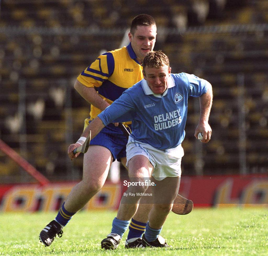 31 March 2001; Johnny Butler of Graigue Ballycallan in action against John O'Meara of Sixmilebridge during the AIB All-Ireland Senior Club Hurling Championship Semi-Final Replay match between Graigue Ballycallan and Sixmilebridge at Semple Stadium in Thurles, Tipperary. Photo by Ray McManus/Sportsfile