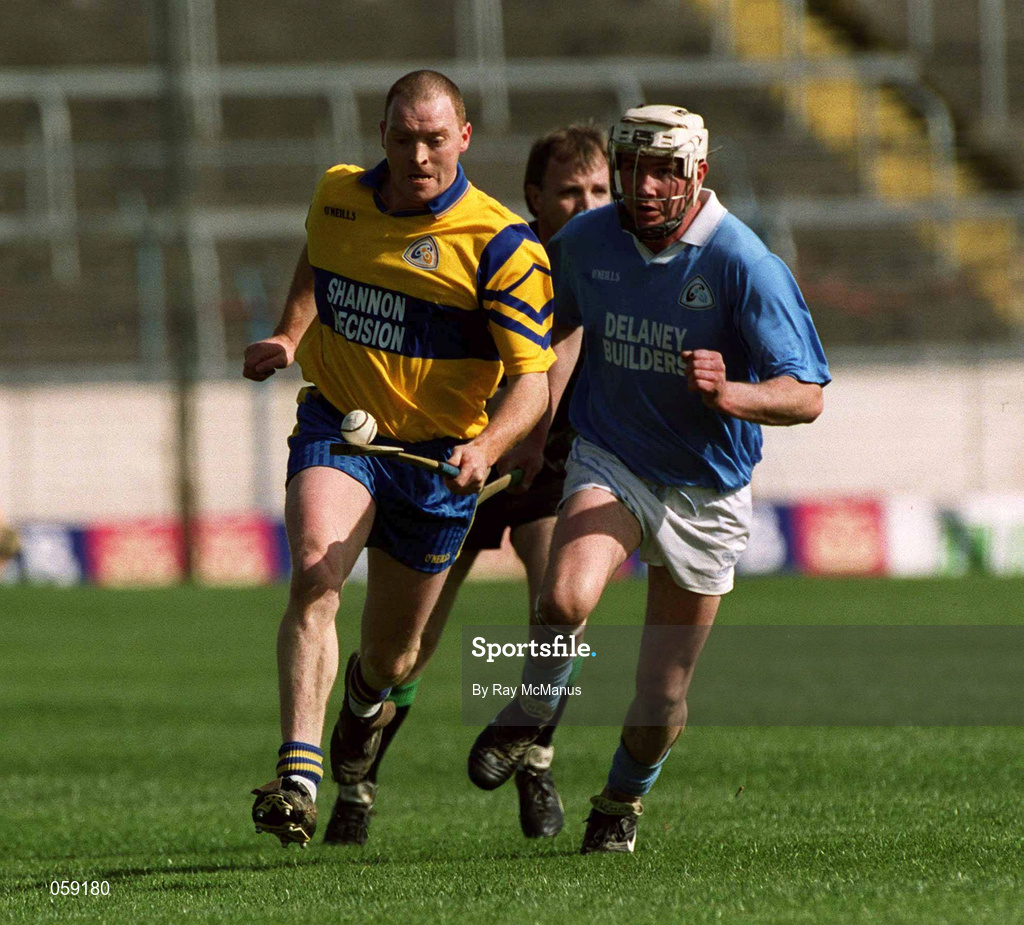 31 March 2001; Christy Chaplin of Sixmilebridge in action against Tomas Comerford of Graigue Ballycallan during the AIB All-Ireland Senior Club Hurling Championship Semi-Final Replay match between Graigue Ballycallan and Sixmilebridge at Semple Stadium in Thurles, Tipperary. Photo by Ray McManus/Sportsfile