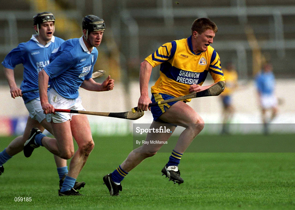 31 March 2001; Niall Gilligan of Sixmilebridge in action against Michael Hoyne of Graigue Ballycallan during the AIB All-Ireland Senior Club Hurling Championship Semi-Final Replay match between Graigue Ballycallan and Sixmilebridge at Semple Stadium in Thurles, Tipperary. Photo by Ray McManus/Sportsfile