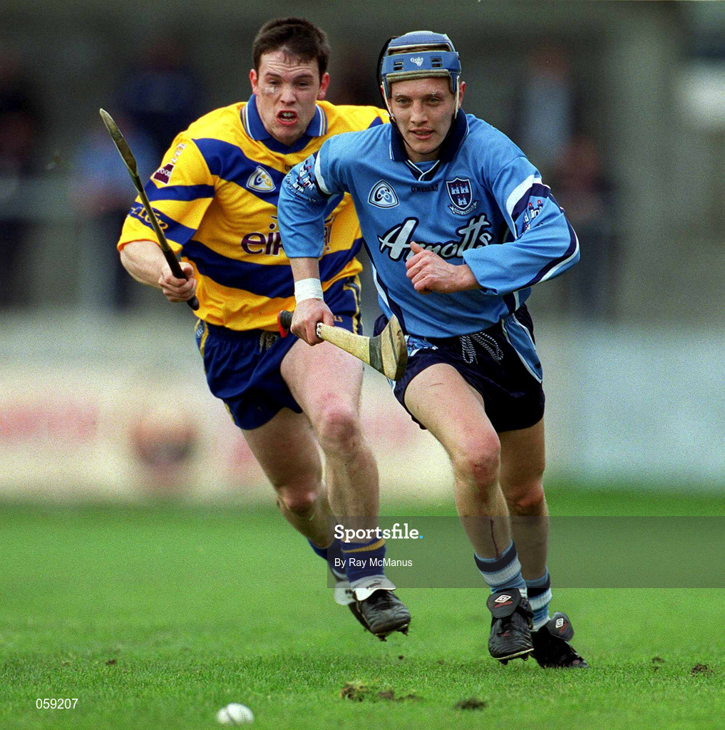 1 April 2001; David Wyse of Dublin in action against Barry Murphy of Clare during the Allianz National Hurling League Division 1A match between Dublin and Clare at Parnell Park in Dublin. Photo by Ray McManus/Sportsfile