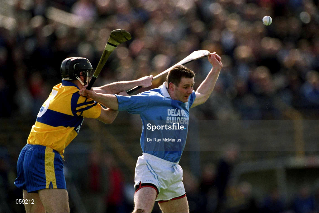 31 March 2001; Tomas Dermody of Graigue Ballycallan in action against John O'Connell of Sixmilebridge during the AIB All-Ireland Senior Club Hurling Championship Semi-Final Replay match between Graigue Ballycallan and Sixmilebridge at Semple Stadium in Thurles, Tipperary. Photo by Ray McManus/Sportsfile