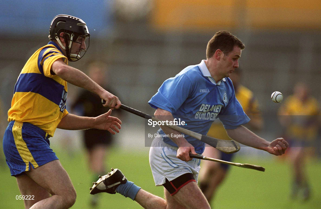 31 March 2001; Tomas Dermody of Graigue Ballycallan in action against John O'Connell of Sixmilebridge during the AIB All-Ireland Senior Club Hurling Championship Semi-Final Replay match between Graigue Ballycallan and Sixmilebridge at Semple Stadium in Thurles, Tipperary. Photo by Damien Eagers/Sportsfile