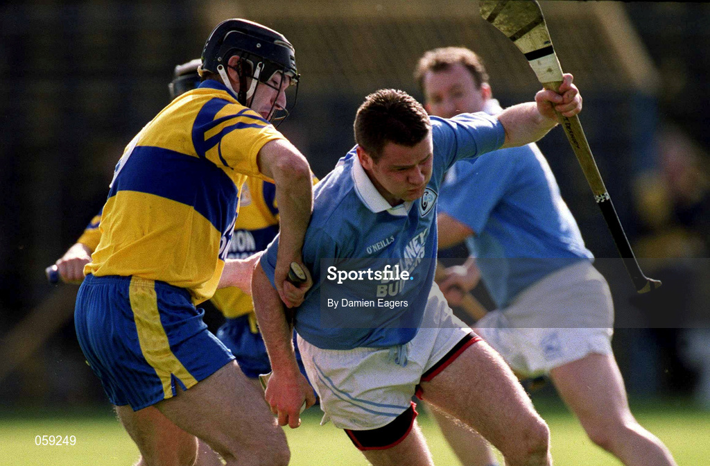31 March 2001; Tomas Dermody of Graigue Ballycallan tussles with John O'Connell of Sixmilebridge during the AIB All-Ireland Senior Club Hurling Championship Semi-Final Replay match between Graigue Ballycallan and Sixmilebridge at Semple Stadium in Thurles, Tipperary. Photo by Damien Eagers/Sportsfile