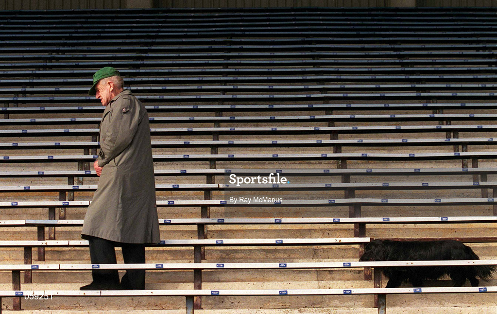 31 March 2001; An elderly supporter prepares to take his seat in the stand before the AIB All-Ireland Senior Club Hurling Championship Semi-Final Replay match between Graigue Ballycallan and Sixmilebridge at Semple Stadium in Thurles, Tipperary. Photo by Ray McManus/Sportsfile