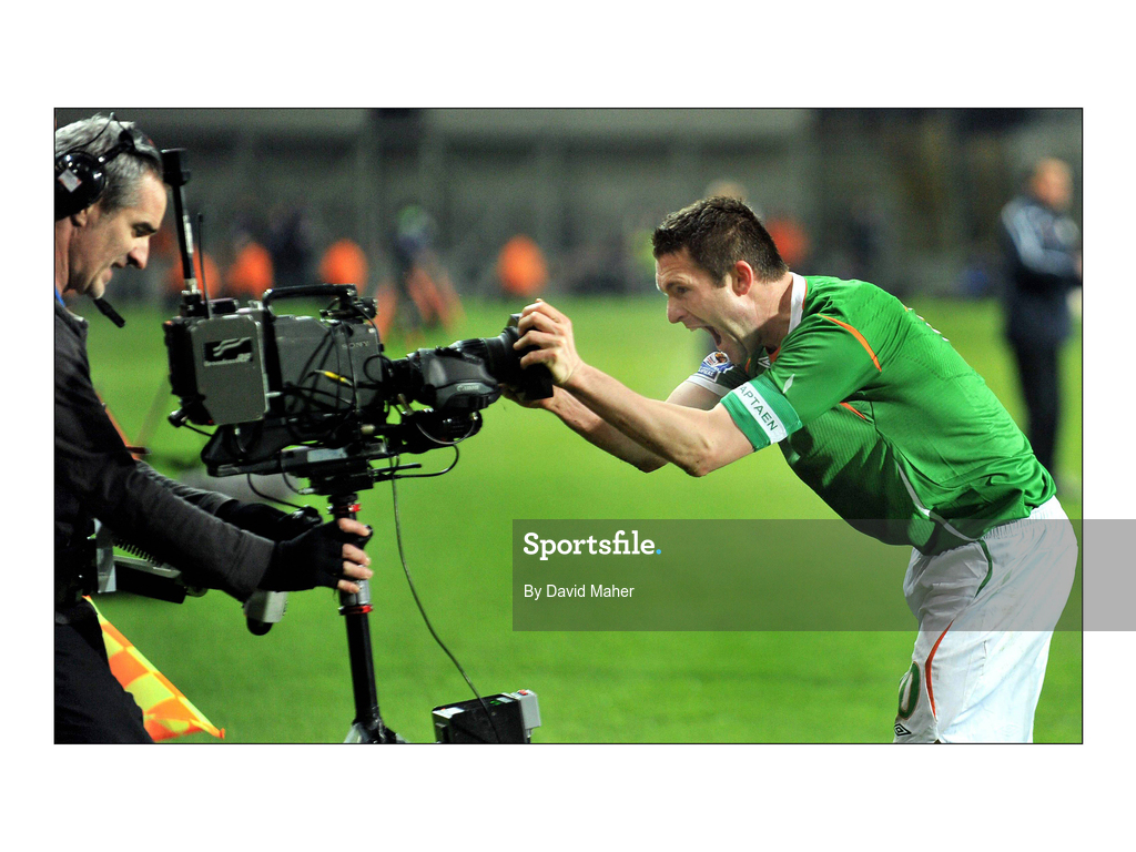 11 February 2009; Republic of Ireland's Robbie Keane celebrates after scoring his side's second goal. 2010 FIFA World Cup Qualifier, Republic of Ireland v Georgia. Croke Park, Dublin. Picture credit: David Maher / SPORTSFILE