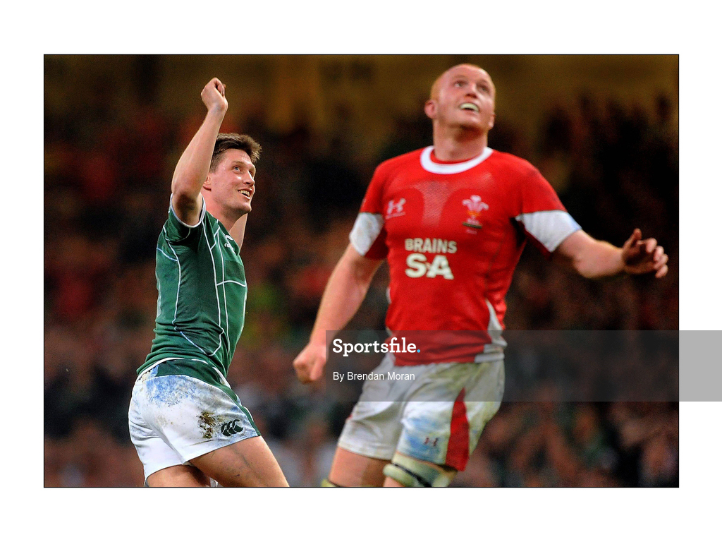 21 March 2009; Ronan O'Gara of Ireland celebrates his winning drop goal in the RBS Six Nations Championship match between Wales and Ireland at Millennium Stadium in Cardiff, Wales. Photo by Brendan Moran/Sportsfile