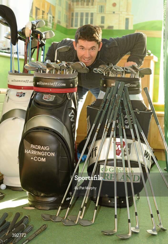 17 December 2009; Padraig Harrington pictured at his home with clubs and equipment which is to be sold in Dundrum Shopping Centre this Saturday to raise funds for GOAL. Rathmichael, Dublin. Picture credit: Pat Murphy / SPORTSFILE