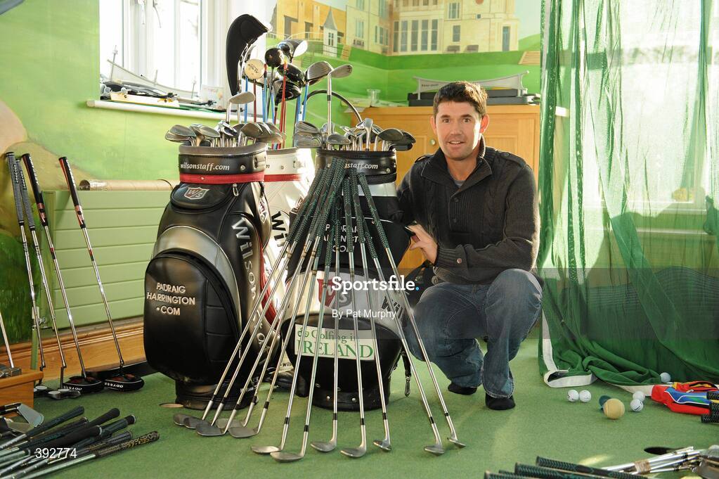 17 December 2009; Padraig Harrington pictured at his home with clubs and equipment which is to be sold in Dundrum Shopping Centre this Saturday to raise funds for GOAL. Rathmichael, Dublin. Picture credit: Pat Murphy / SPORTSFILE