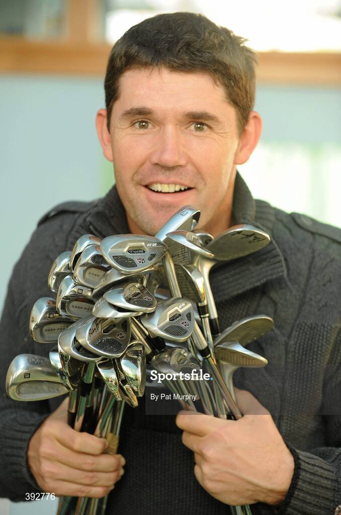 17 December 2009; Padraig Harrington pictured at his home with clubs and equipment which is to be sold in Dundrum Shopping Centre this Saturday to raise funds for GOAL. Rathmichael, Dublin. Picture credit: Pat Murphy / SPORTSFILE