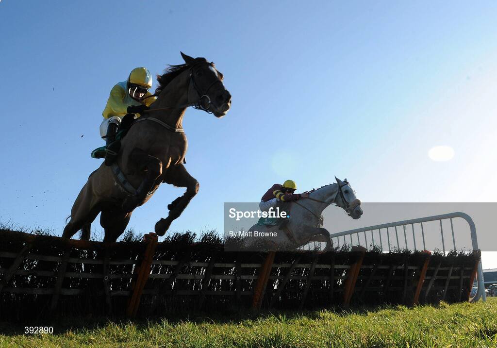 20 December 2009; Mourad, with Ruby Walsh up, lead the eventual winner Chicago Gray, right, with Alain Cawley up, over the last during the Horse and Jockey Hotel Hurdle. Thurles Racecourse, Thurles, Co. Tipperary. Picture credit: Matt Browne / SPORTSFILE