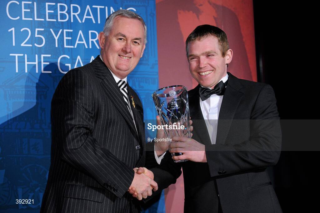 19 December 2009; Andrew Gaul, Carlow, is presented with his Christy Ring Award by Uachtarán CLG Criostóir Ó Cuana. Christy Ring/Nicky Rackard/Lory Meagher Champion 15 & Rounder All-Star Awards 2009, Croke Park, Dublin. Photo by Sportsfile