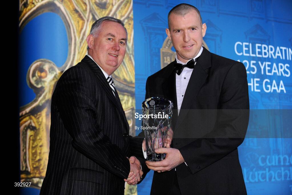 19 December 2009; Fintan Conway, Down, is presented with his Christy Ring Award by Uachtarán CLG Criostóir Ó Cuana. Christy Ring/Nicky Rackard/Lory Meagher Champion 15 & Rounder All-Star Awards 2009, Croke Park, Dublin. Photo by Sportsfile
