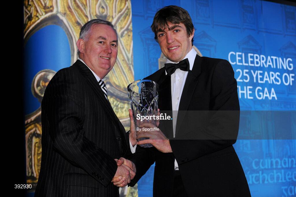 19 December 2009; Conor Ryan, Mayo, is presented with his Christy Ring Award by Uachtarán CLG Criostóir Ó Cuana. Christy Ring/Nicky Rackard/Lory Meagher Champion 15 & Rounder All-Star Awards 2009, Croke Park, Dublin. Photo by Sportsfile