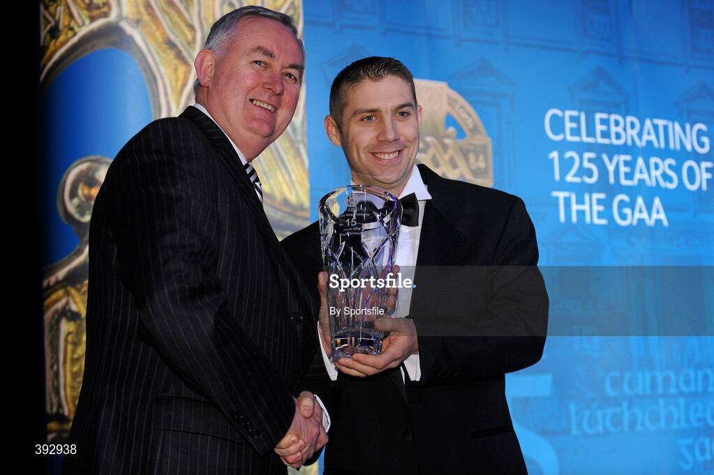 19 December 2009; Paul Dermody, Kildare, is presented with his Christy Ring Award by Uachtarán CLG Criostóir Ó Cuana. Christy Ring/Nicky Rackard/Lory Meagher Champion 15 & Rounder All-Star Awards 2009, Croke Park, Dublin. Photo by Sportsfile