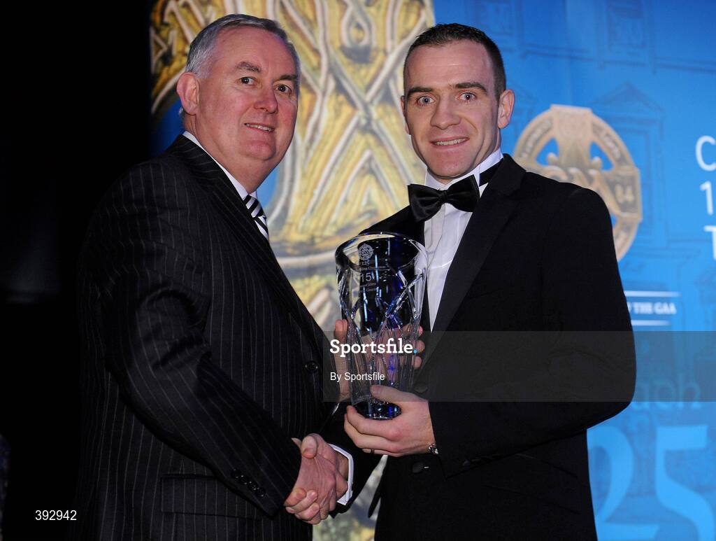 19 December 2009; Greg Gavin, Westmeath, is presented with his Christy Ring Award by Uachtarán CLG Criostóir Ó Cuana. Christy Ring/Nicky Rackard/Lory Meagher Champion 15 & Rounder All-Star Awards 2009, Croke Park, Dublin. Photo by Sportsfile