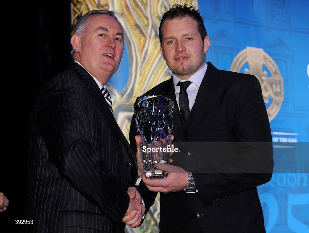 19 December 2009; Martin Finn, London, is presented with his Nicky Rackard Award by Uachtarán CLG Criostóir Ó Cuana. Christy Ring/Nicky Rackard/Lory Meagher Champion 15 & Rounder All-Star Awards 2009, Croke Park, Dublin. Photo by Sportsfile