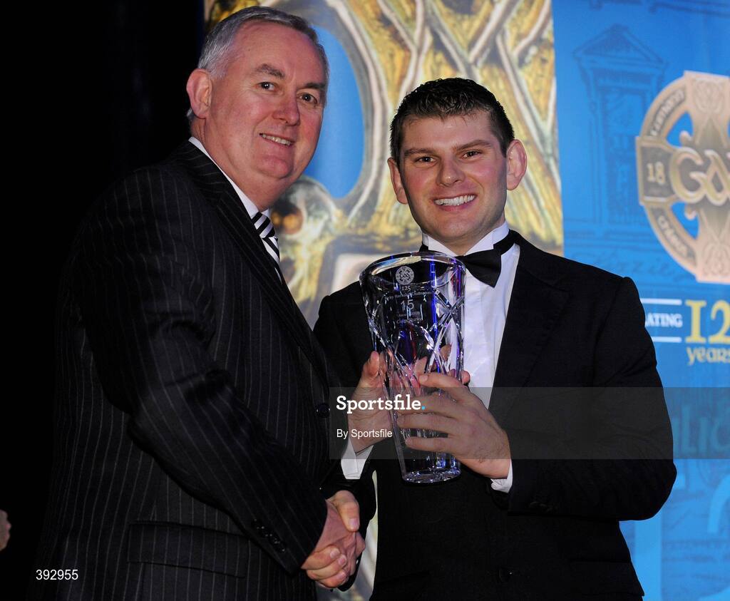 19 December 2009; Colm Burke, London, is presented with his Nicky Rackard Award by Uachtarán CLG Criostóir Ó Cuana. Christy Ring/Nicky Rackard/Lory Meagher Champion 15 & Rounder All-Star Awards 2009, Croke Park, Dublin. Photo by Sportsfile