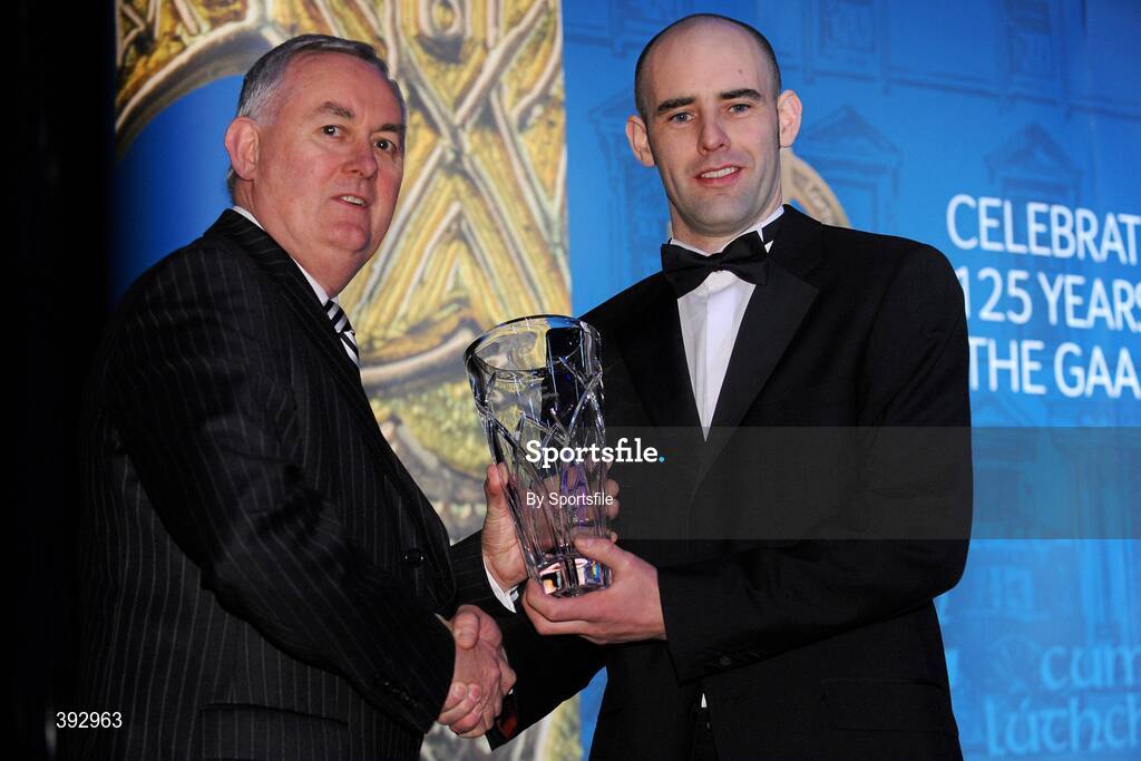 19 December 2009; Dermot Vaughan, Fingal, is presented with his Nicky Rackard Award by Uachtarán CLG Criostóir Ó Cuana. Christy Ring/Nicky Rackard/Lory Meagher Champion 15 & Rounder All-Star Awards 2009, Croke Park, Dublin. Photo by Sportsfile