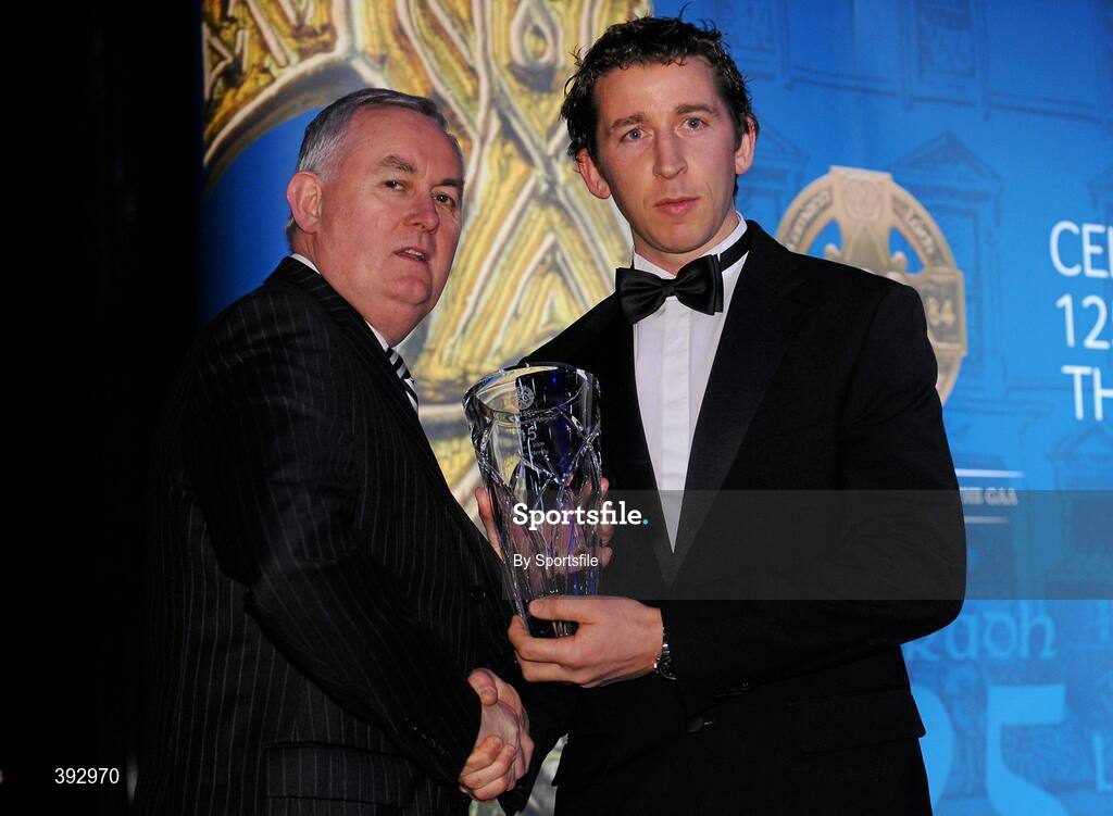 19 December 2009; Colin Herity, Sligo, is presented with his Nicky Rackard Award by Uachtarán CLG Criostóir Ó Cuana. Christy Ring/Nicky Rackard/Lory Meagher Champion 15 & Rounder All-Star Awards 2009, Croke Park, Dublin. Photo by Sportsfile